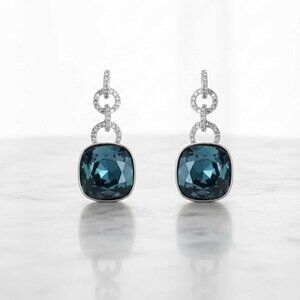 Ladies Dark Blue Crystal Earrings